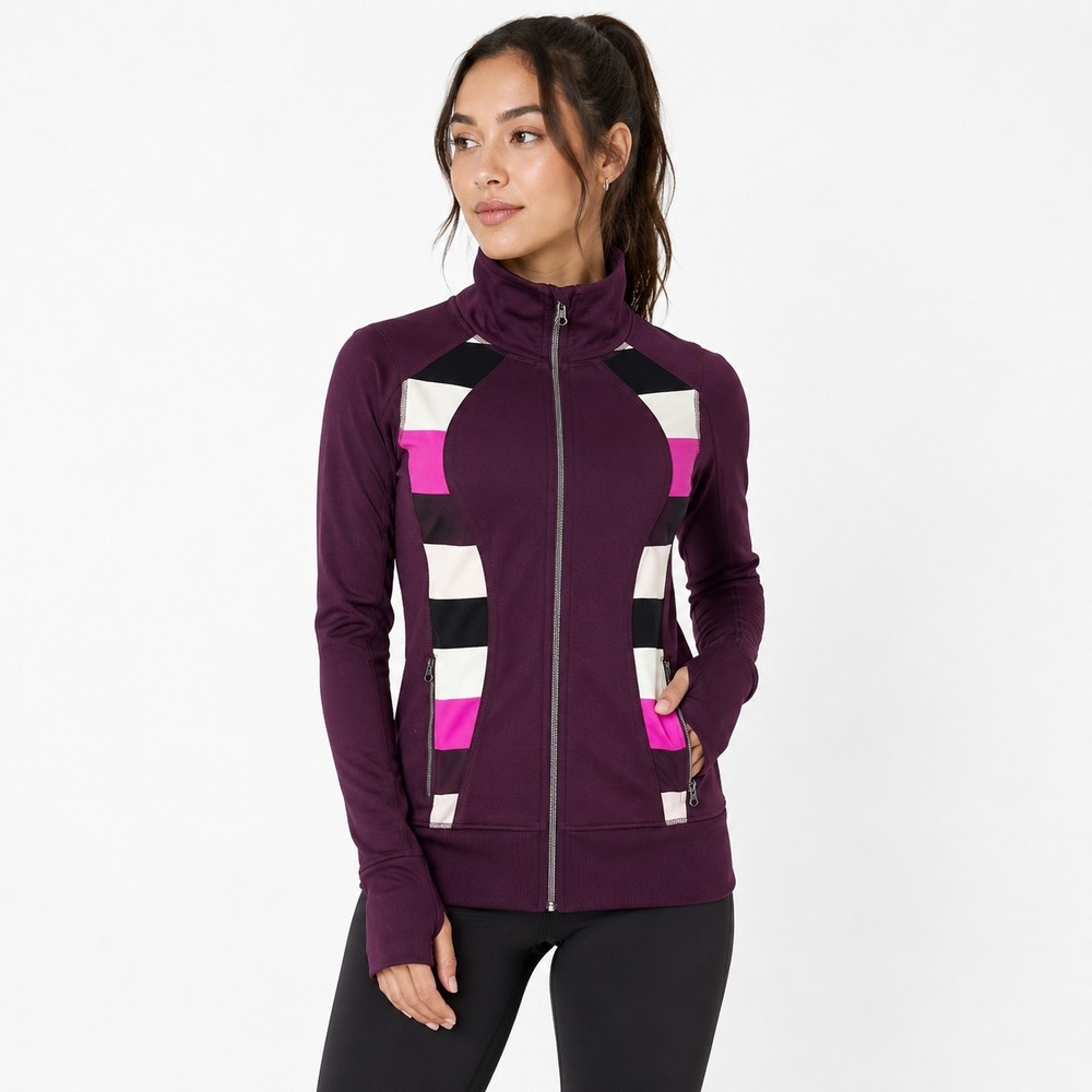 Lululemon Nice Asana Jacket Womens 4 Plum Pow Stripe Raspberry Glo Luon Yoga